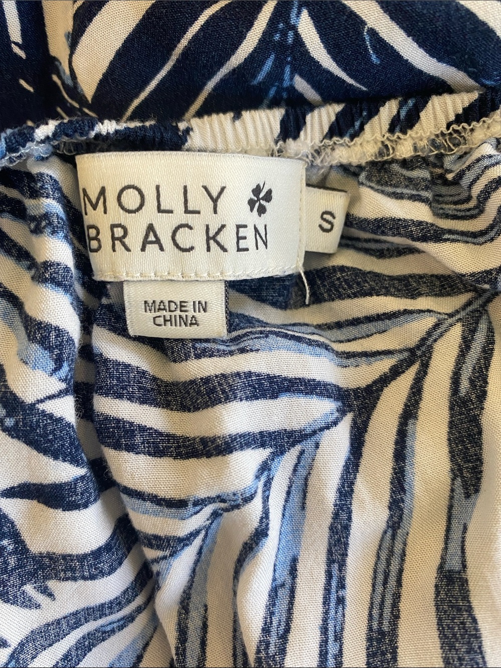 Molly Bracken Tropical Palm Print Midi Dress Lace Trim Blue White Sundress Small - Picture 4 of 12